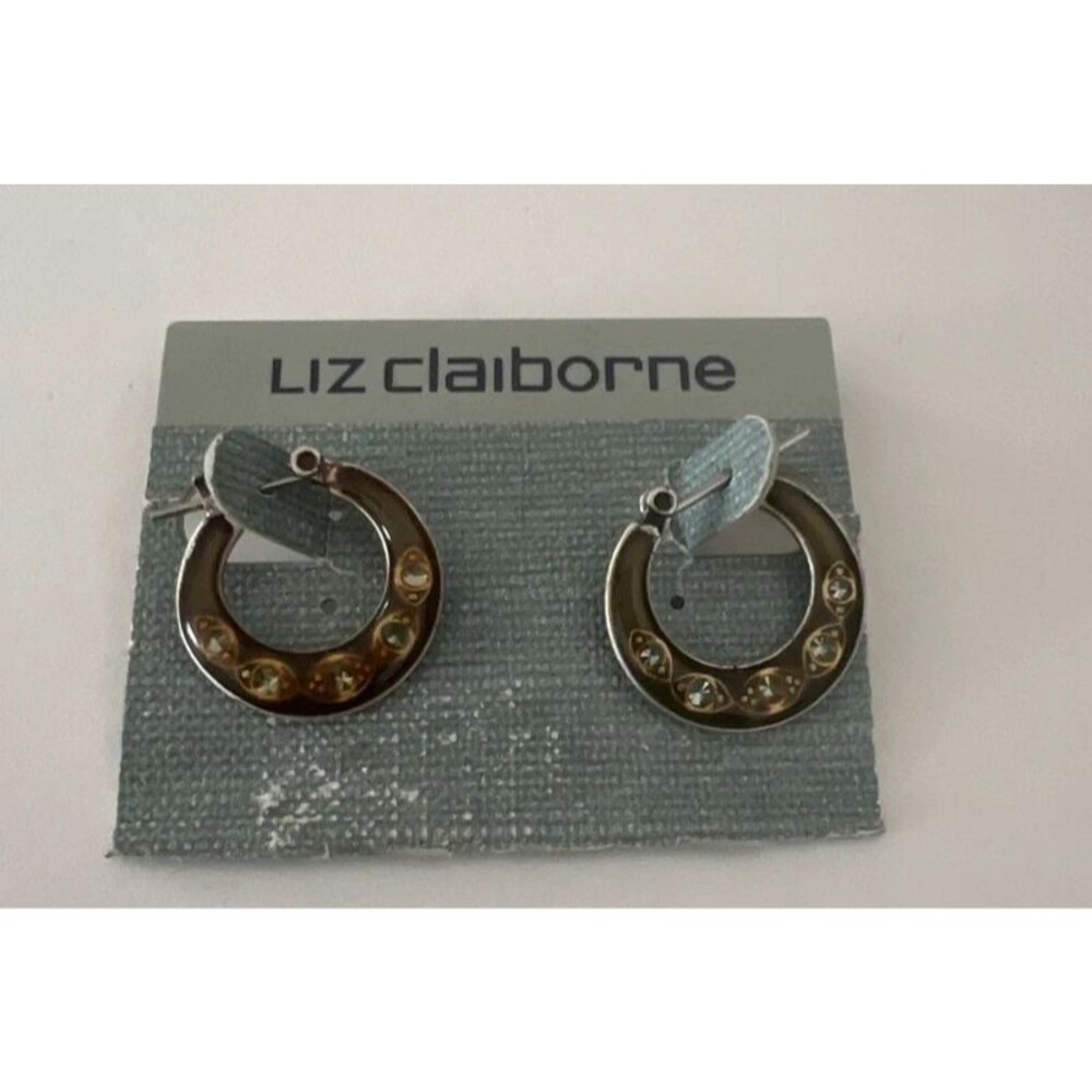 Vintage Liz Claiborne Hoop Enamel Earrings Green One Inch NWT 90s